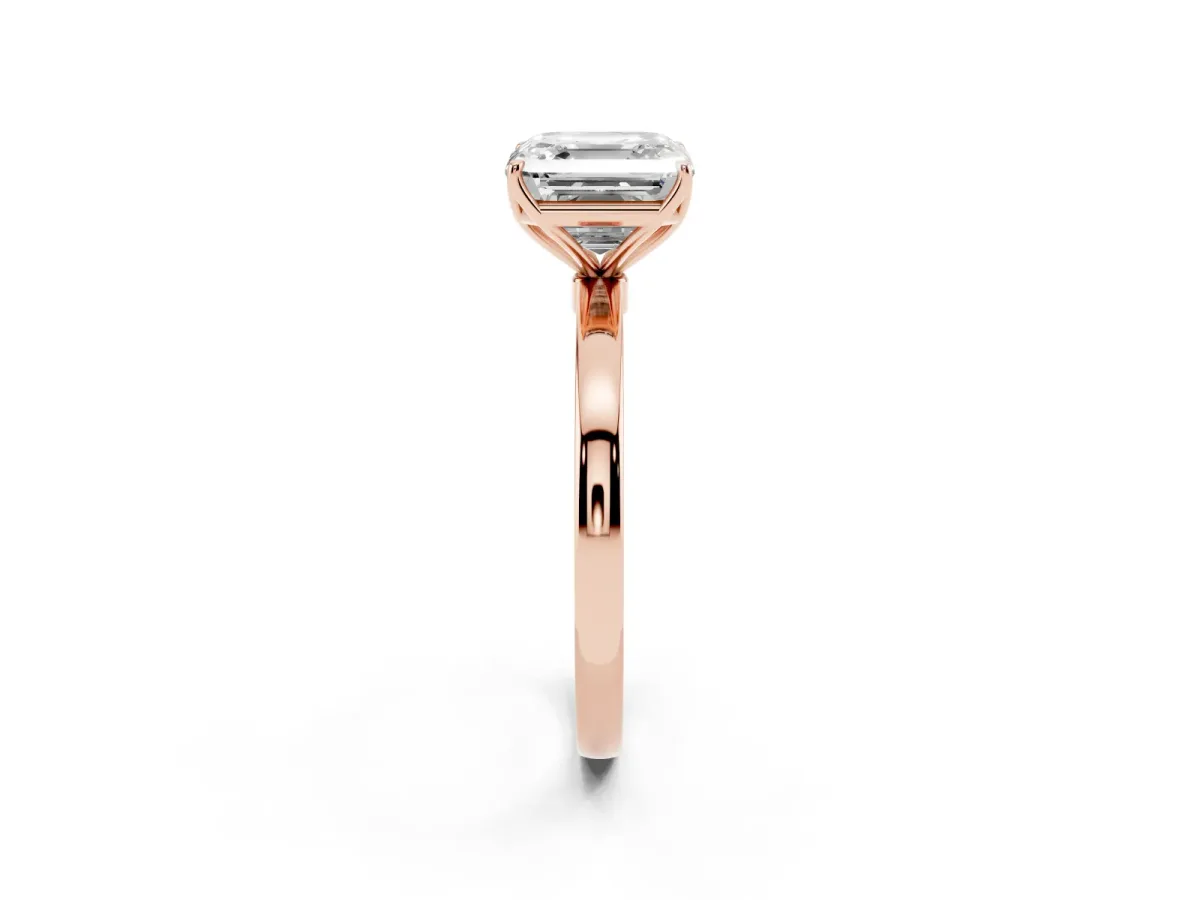 Asscher Cut Diamond Solitaire Ring with Thin Band and Prong Setting Rose gold