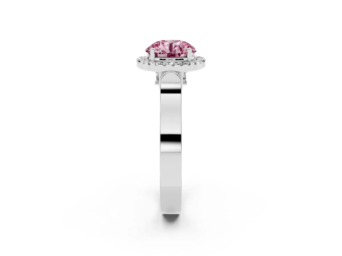 Fancy Pink Round Cut Halo Round Diamond Twist Band with Four-Prong Setting White gold
