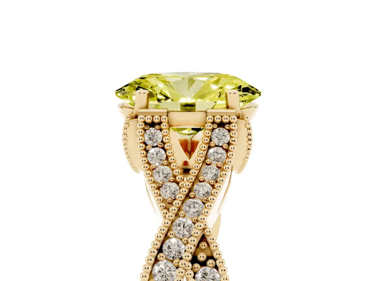Fancy Yellow Oval Cut Cut Diamond Twisted Band with Milgrain Pave Setting and Four-Prong Setting Yellow gold