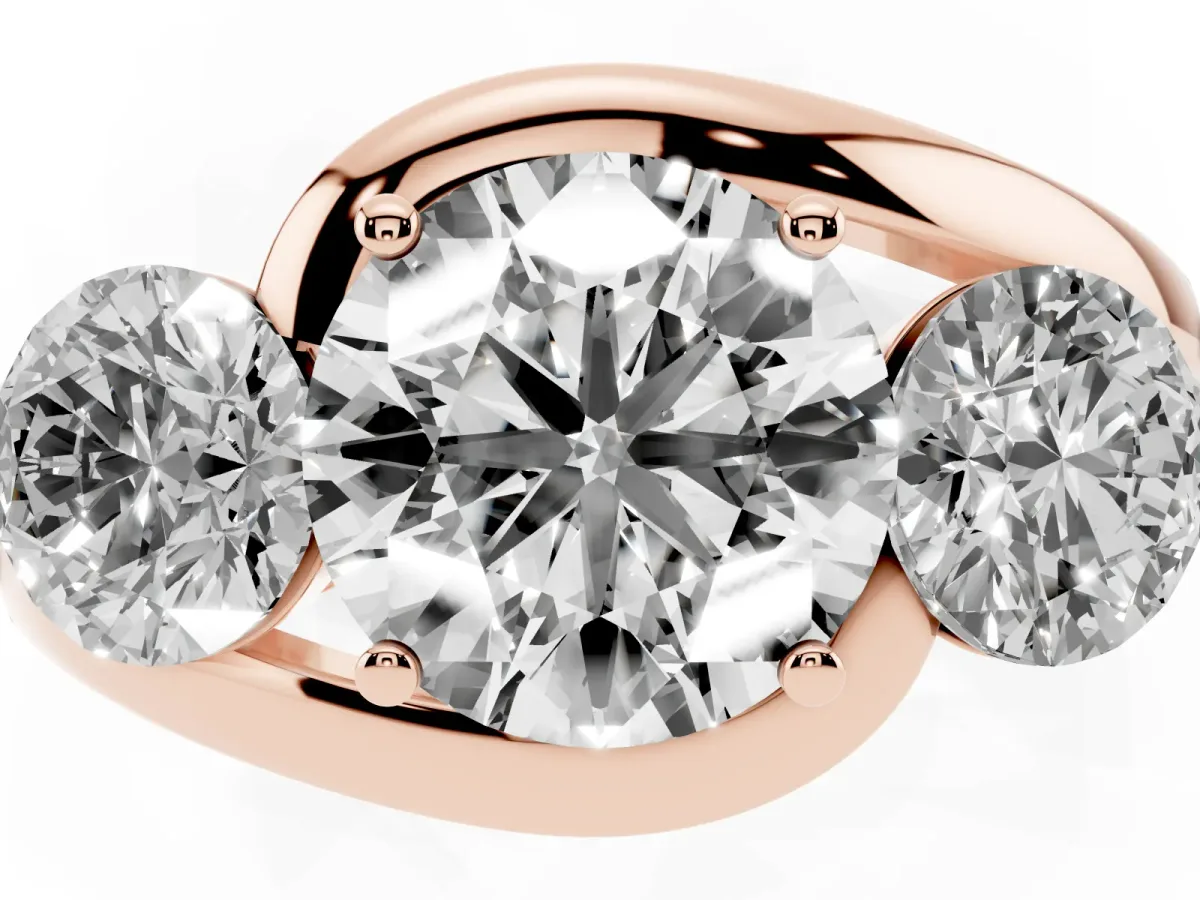 Three-Stone Round Cut Brilliant Split Shank Prong Set Ring Rose gold