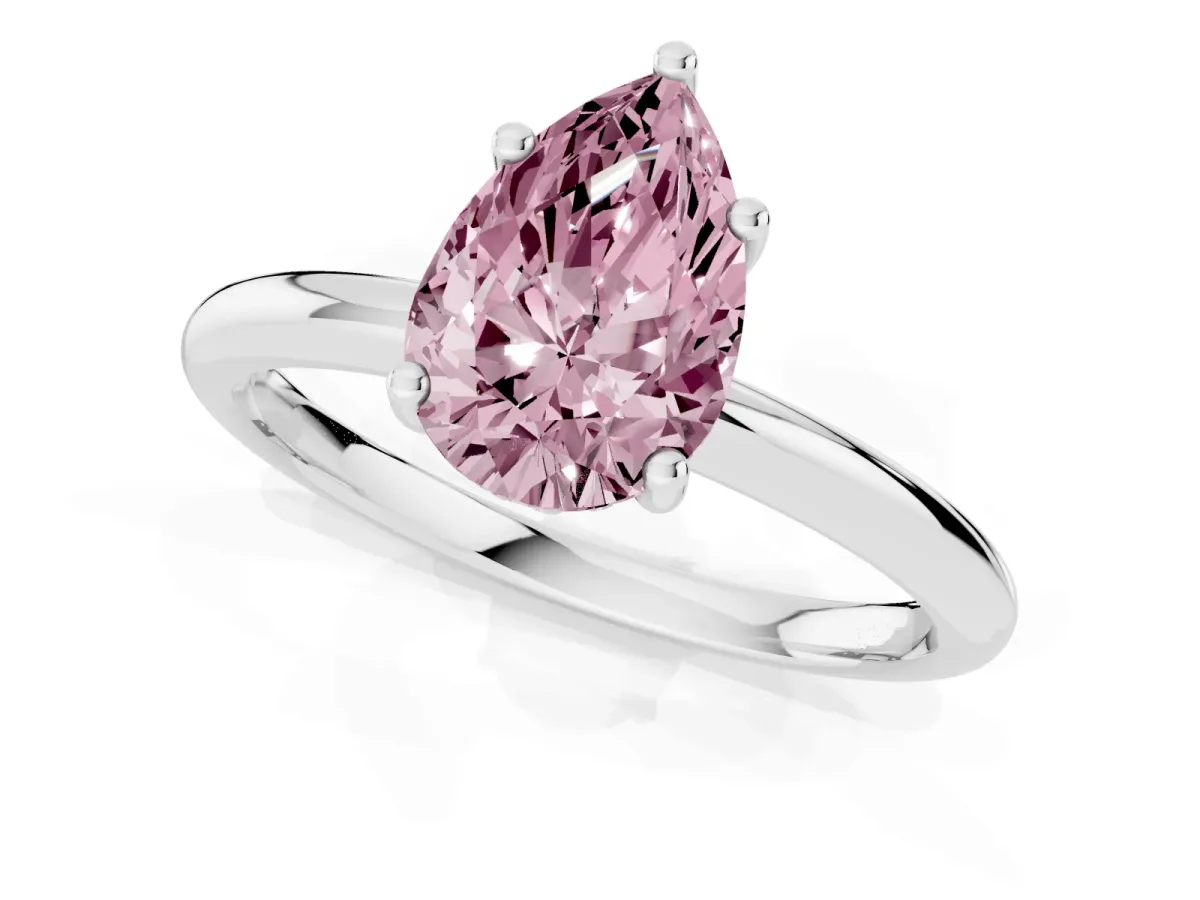 Fancy Pink Pear Cut Cut Solitaire Engagement Ring with Four-Prong Setting and Classic Band White gold