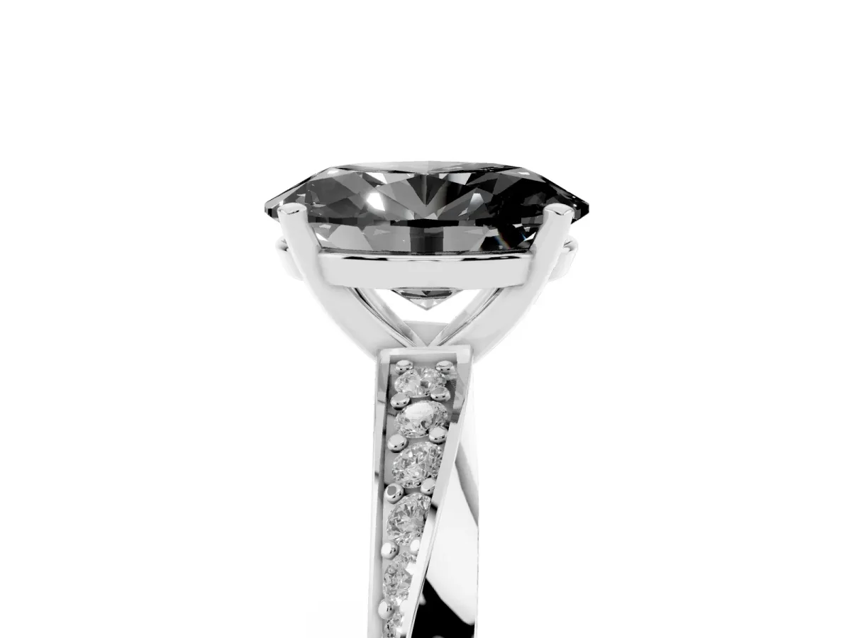 Fancy Black Oval Cut Diamond Engagement Ring with Side Stone Accents and Four-Prong Setting Platinum