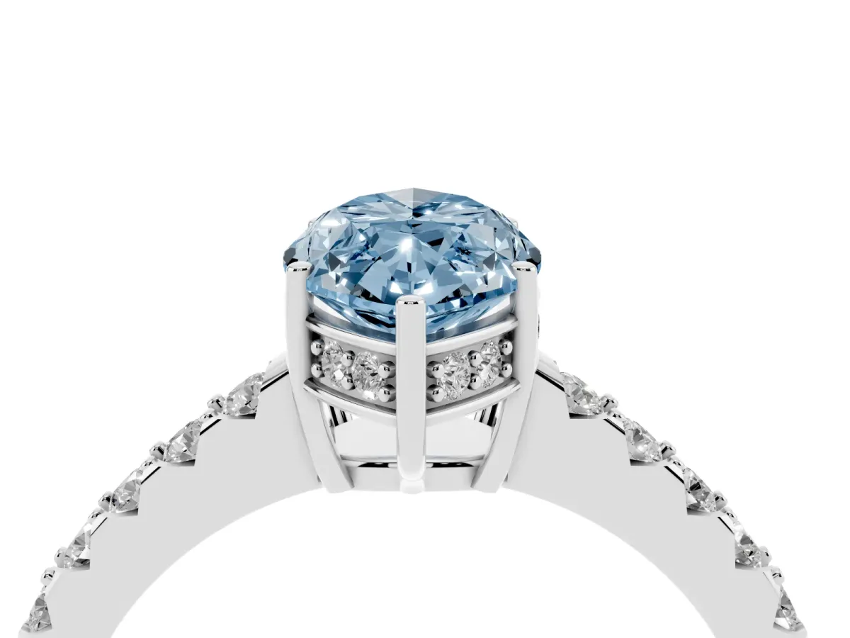 Fancy Blue Marquise Cut Solitaire Diamond Engagement Ring with Pavé Band and Six-Prong Setting White gold