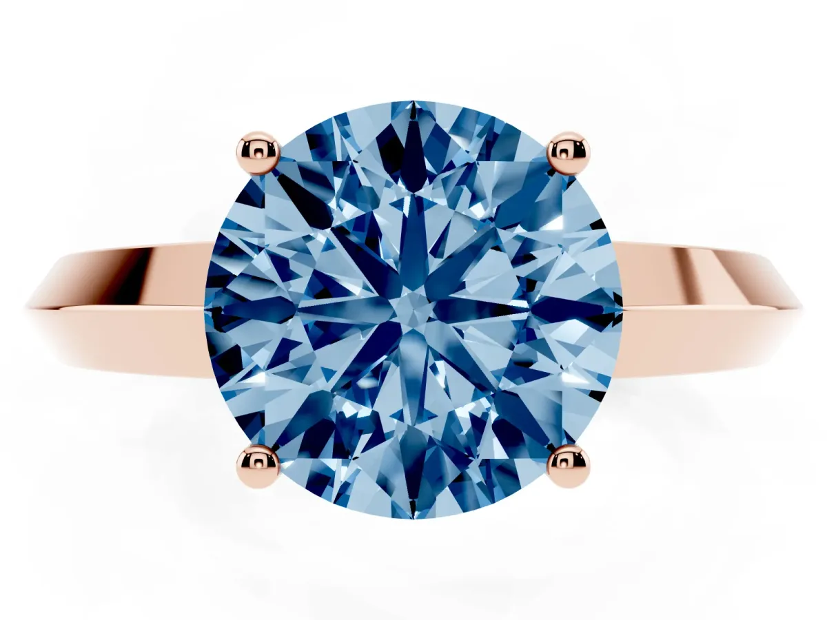 Fancy Blue Round Cut Cut Solitaire Engagement Ring with Flat Band and Four-Prong Setting Rose gold