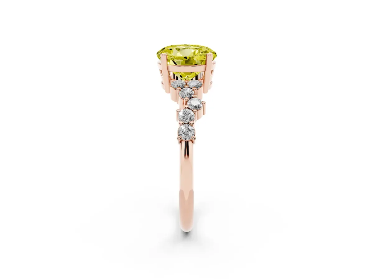 Fancy Yellow Round Cut Diamond Scattered Round Accent Ring with Prong Setting Rose gold