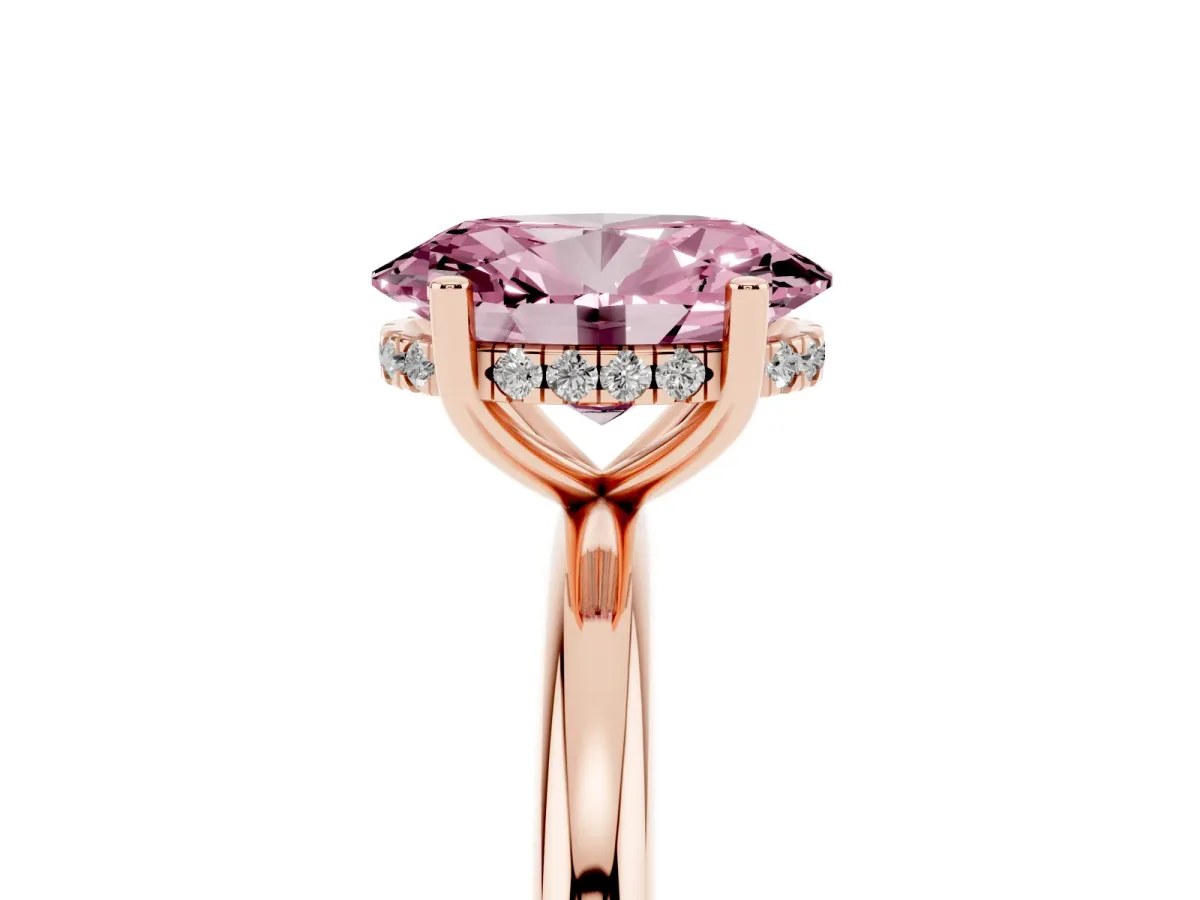 Fancy Pink Oval Cut Cut Solitaire Engagement Ring with Four-Prong Setting and Classic Band Rose gold