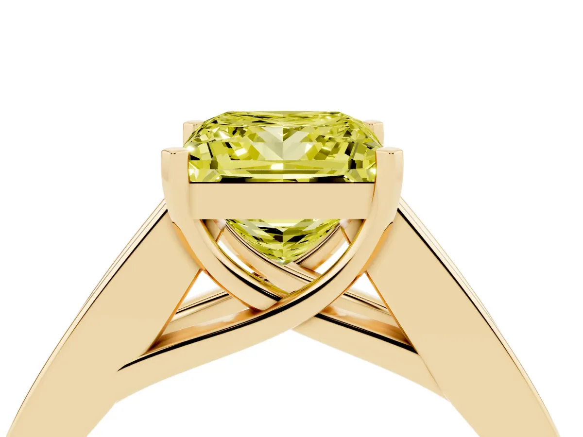 Fancy Yellow Princess Cut Cut Channel Set Solitaire Ring with Four-Prong Setting Yellow gold