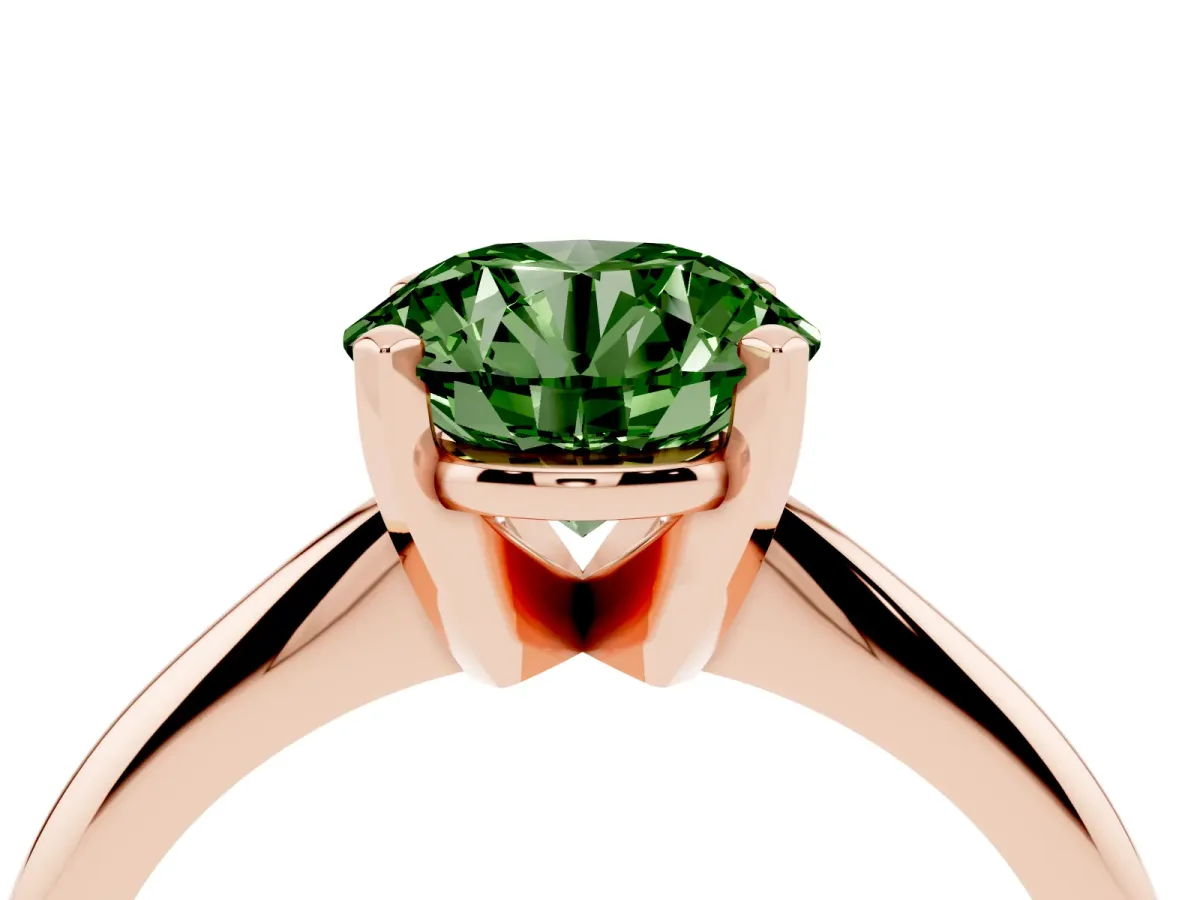 Fancy Green Round Cut Cut Solitaire Ring with Four-Prong Setting on a Classic Band Rose gold
