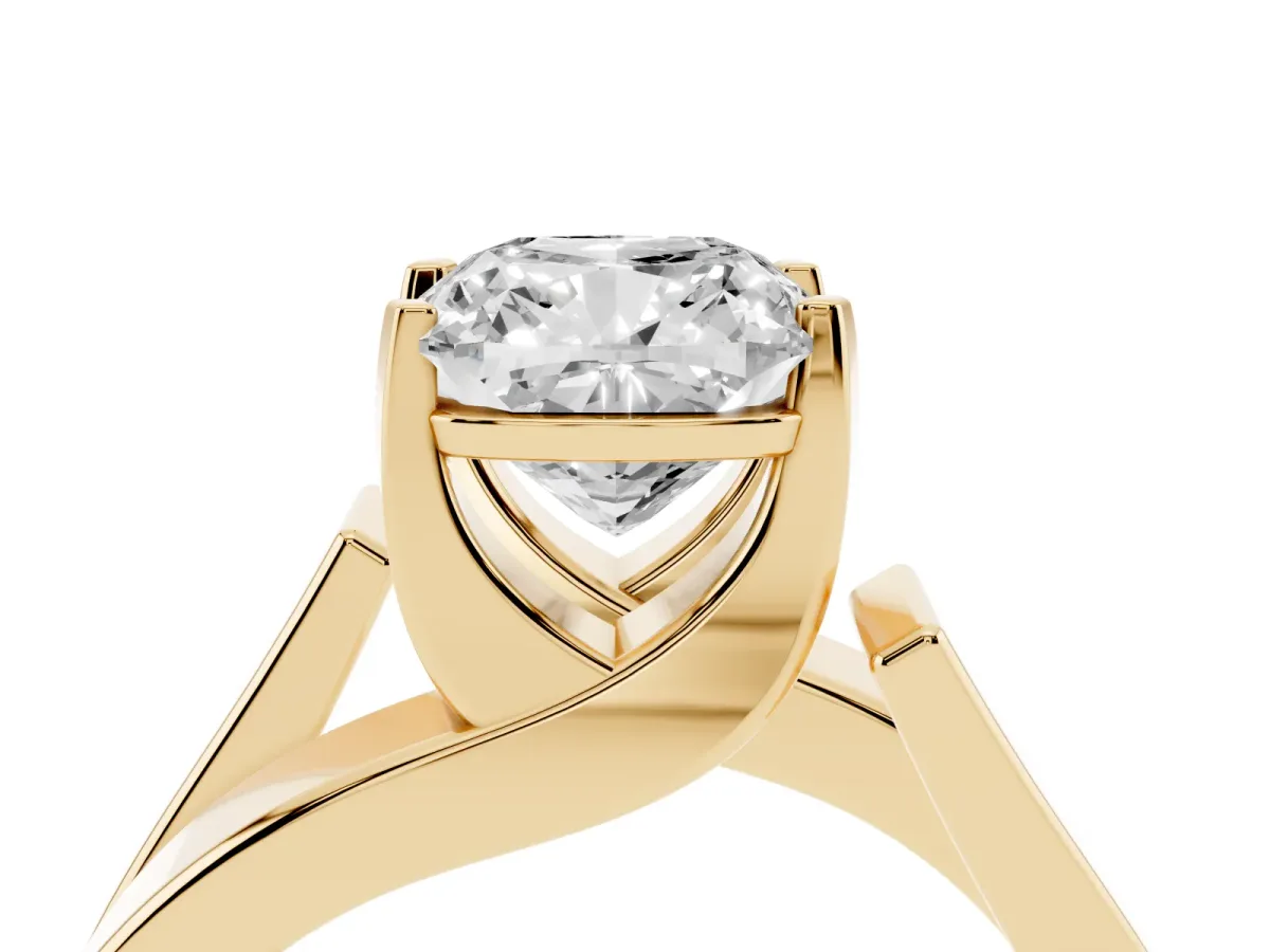Modern Tension Set Cushion Cut Diamond Solitaire Wide Band Ring Yellow gold