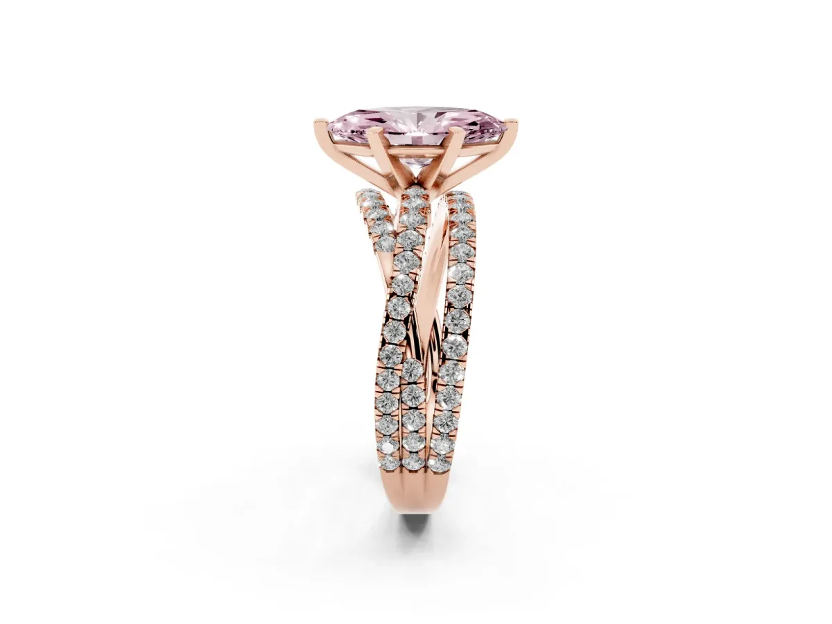 Fancy Pink Marquise Cut Solitaire Twist Band with Pavé Setting and Four-Prong Setting Rose gold