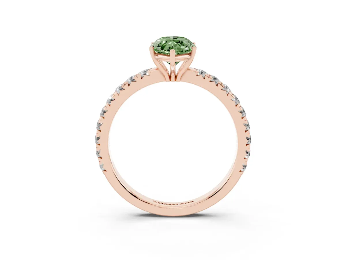 Fancy Green Marquise Cut Diamond Pavé Solitaire Engagement Ring with Four-Prong Setting Rose gold