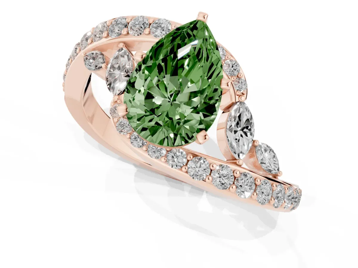 Fancy Green Pear Cut Solitaire with Pavé Twist Band and Four-Prong Setting Rose gold