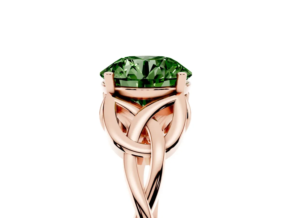 Fancy Green Round Cut Diamond Solitaire Engagement Ring with Celtic Knot Band and Four-Prong Setting Rose gold