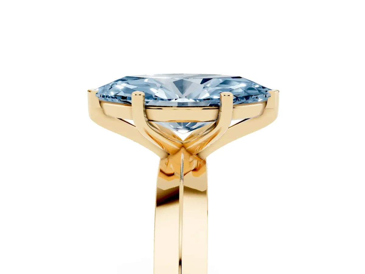 Fancy Blue Marquise Cut Cut Solitaire Engagement Ring with Flat Band and Four-Prong Setting Yellow gold