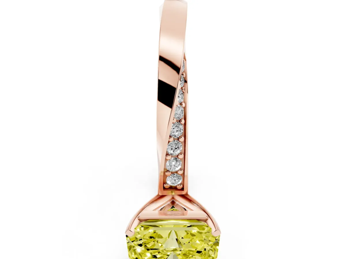 Fancy Yellow Radiant Cut Diamond Engagement Ring with Side Stone Accents and Four-Prong Setting Rose gold