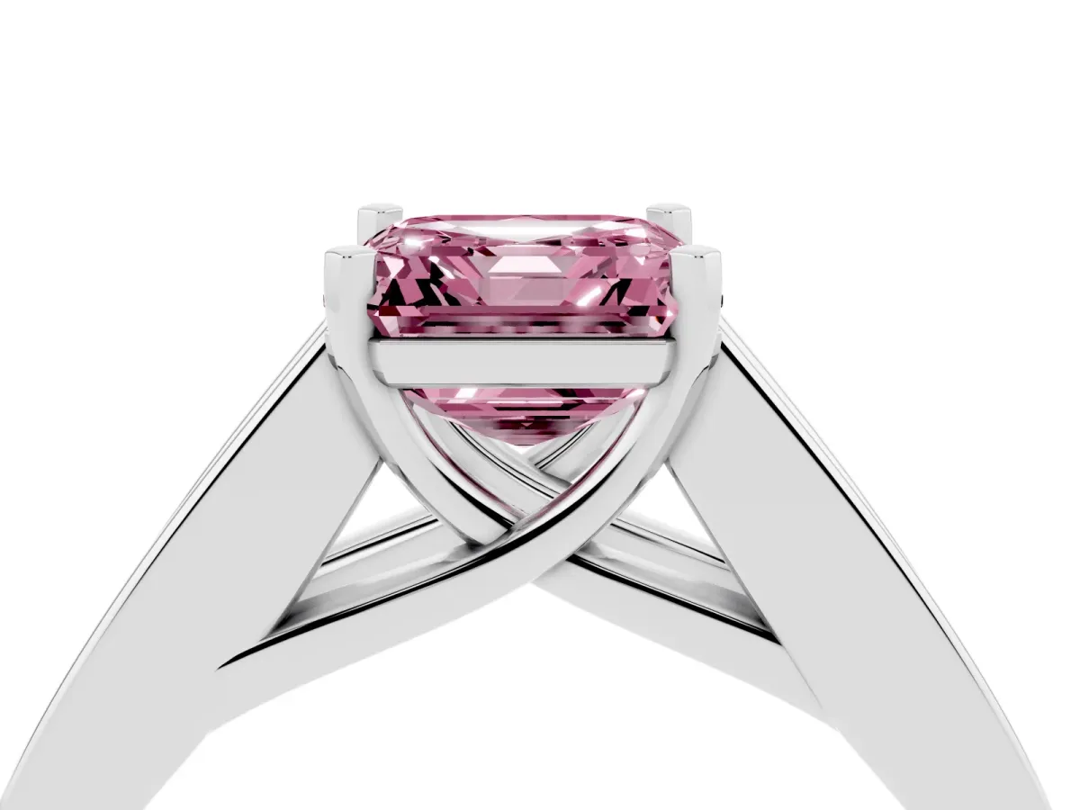 Fancy Pink Asscher Cut Cut Channel Set Solitaire Ring with Four-Prong Setting Silver