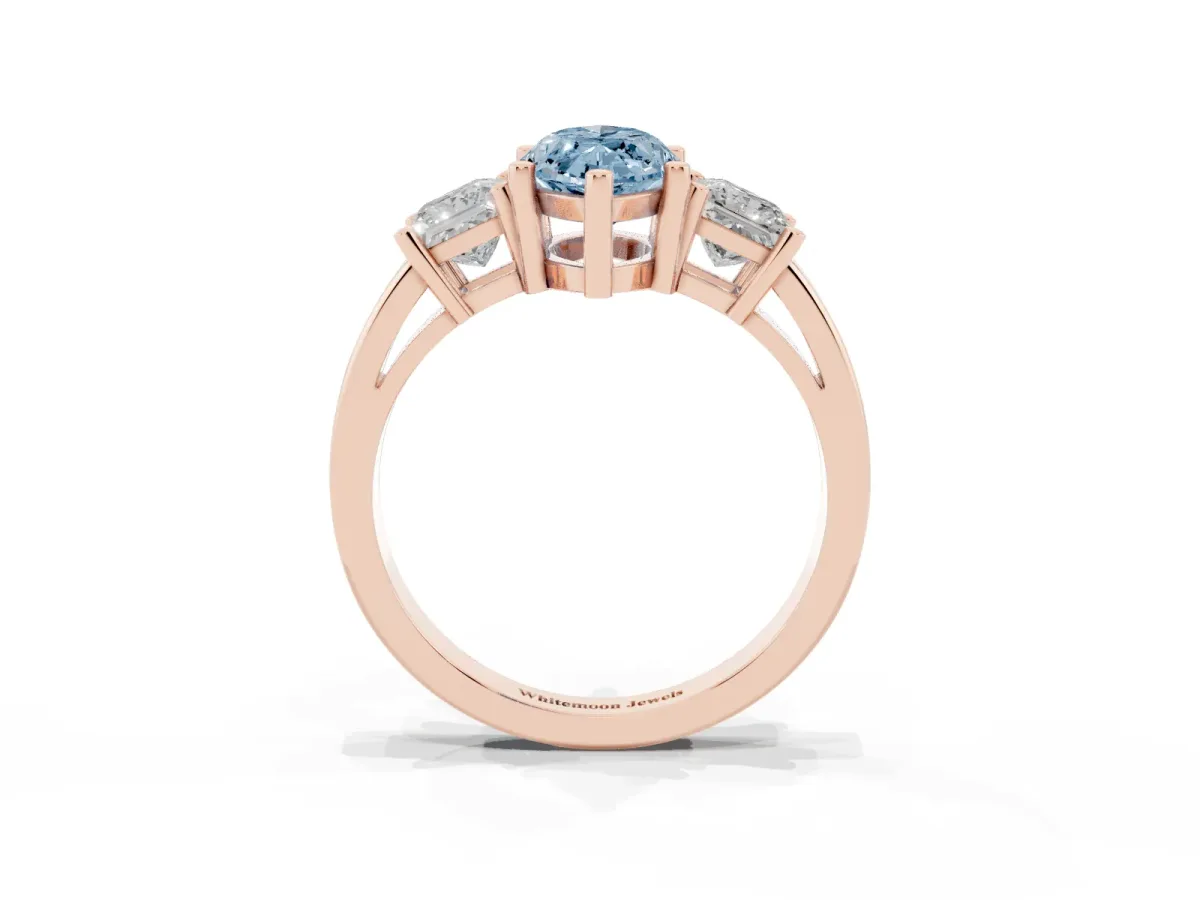 Fancy Blue Three-Stone Marquise Cut Cut Solitaire Ring with Prong Setting Rose gold