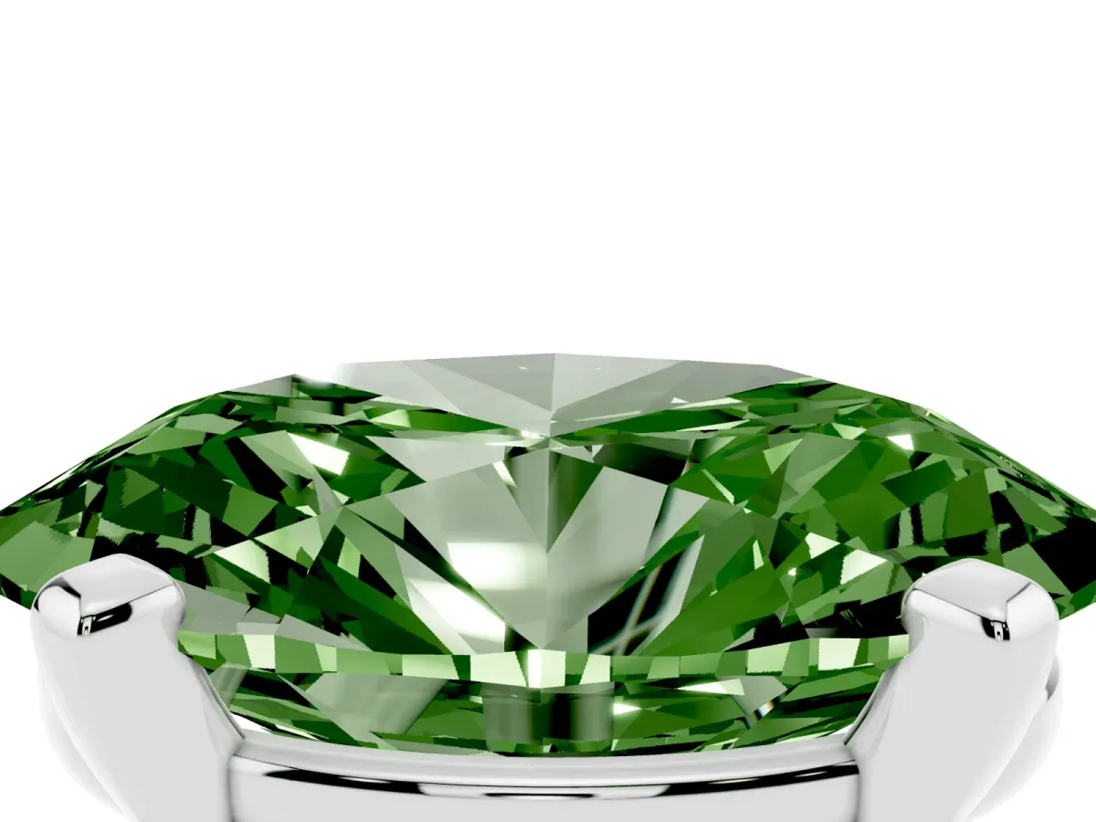 Fancy Green Oval Cut Diamond Solitaire Ring with Prong Setting and Classic Band Silver