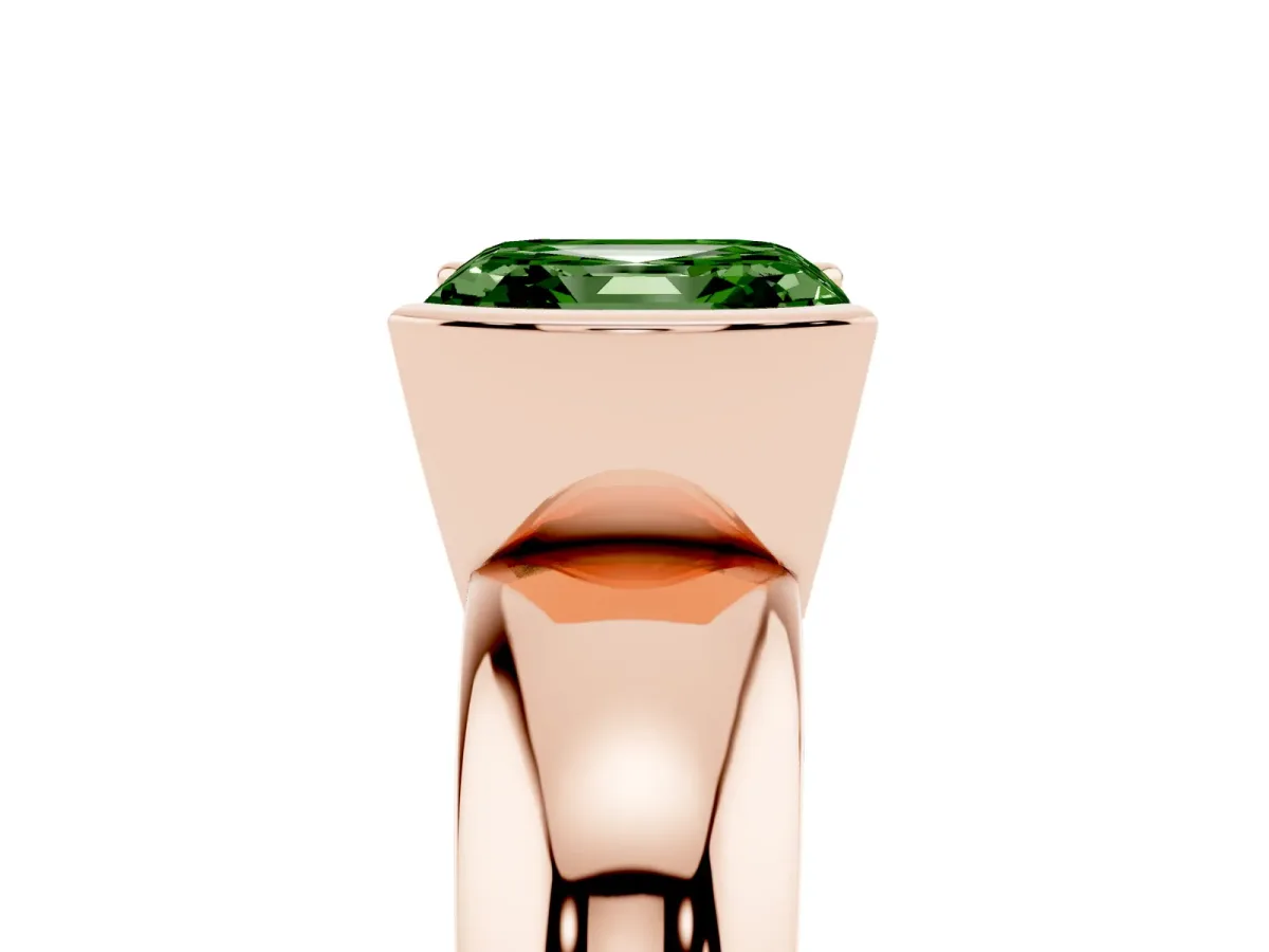 Fancy Green Asscher Cut Solitaire Tension Set Diamond Ring with Wide Band Rose gold