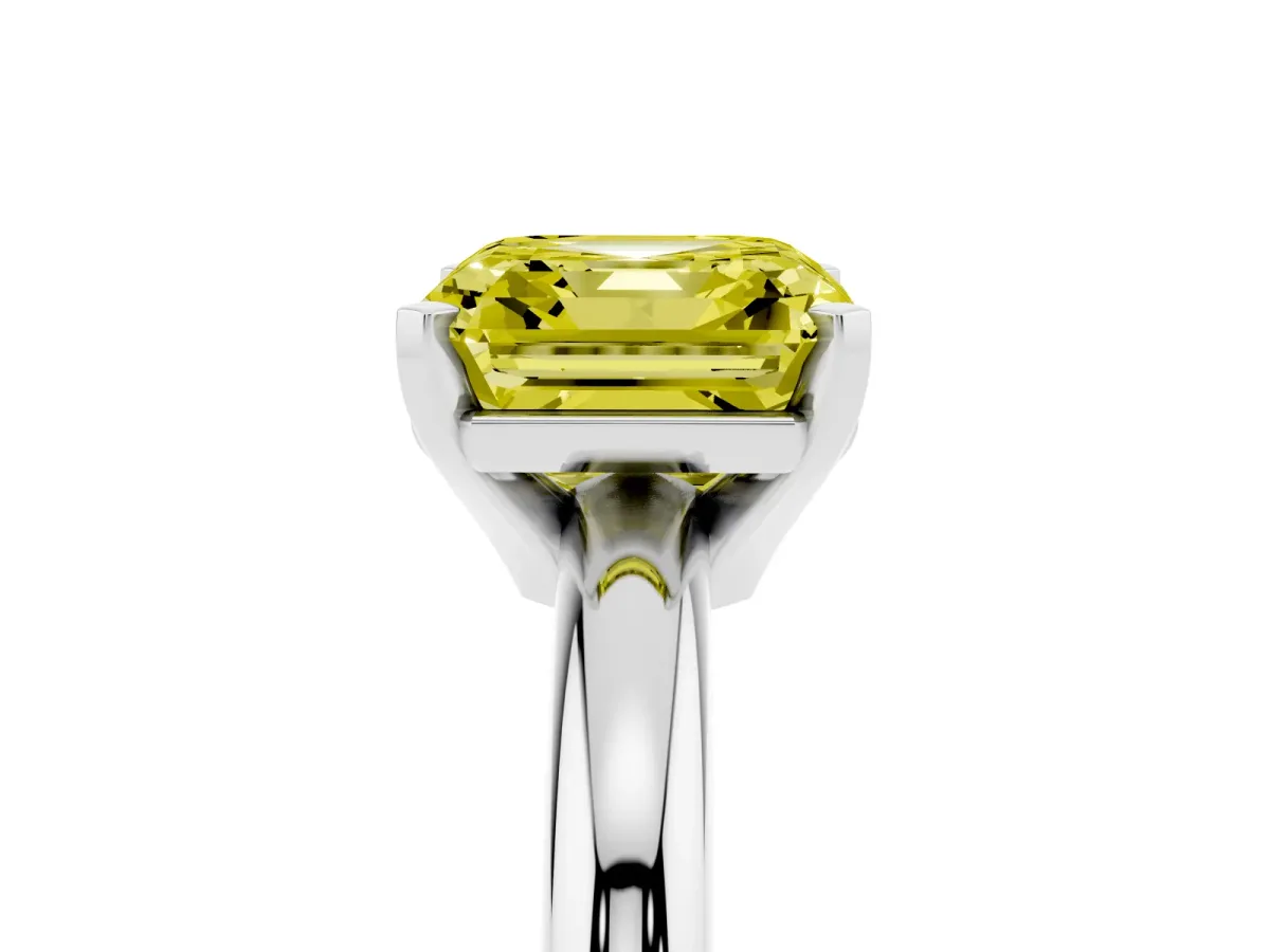 Fancy Yellow Asscher Cut Diamond Solitaire Engagement Ring with Round Band and Four-Prong Setting Silver