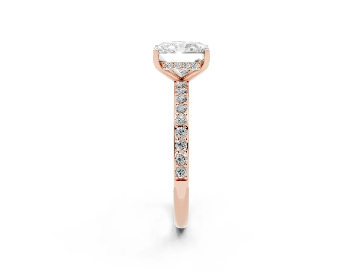 Radiant Cut Cut Diamond Pavé Band Ring with Four-Prong Setting Rose gold