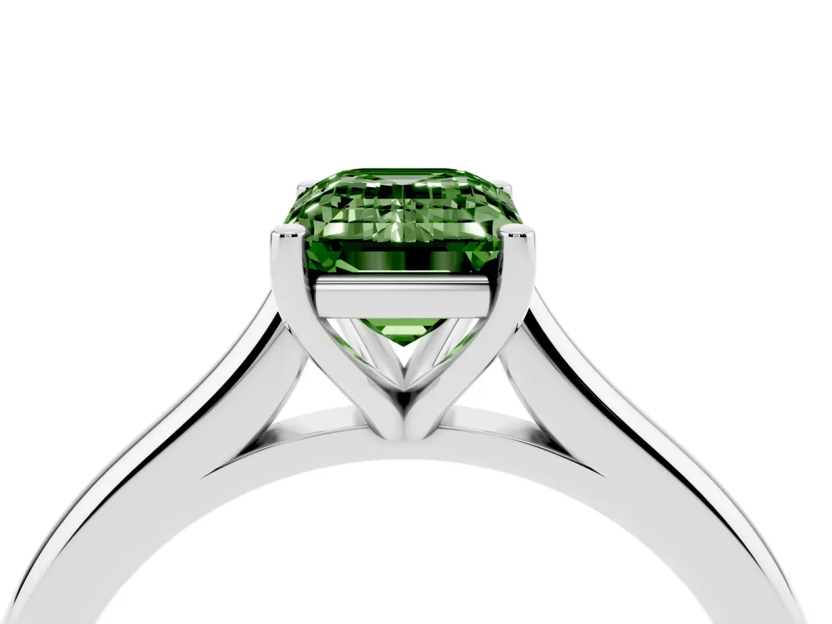Fancy Green Emerald Cut Cut Solitaire Ring with Cathedral Band and Four-Prong Setting Platinum