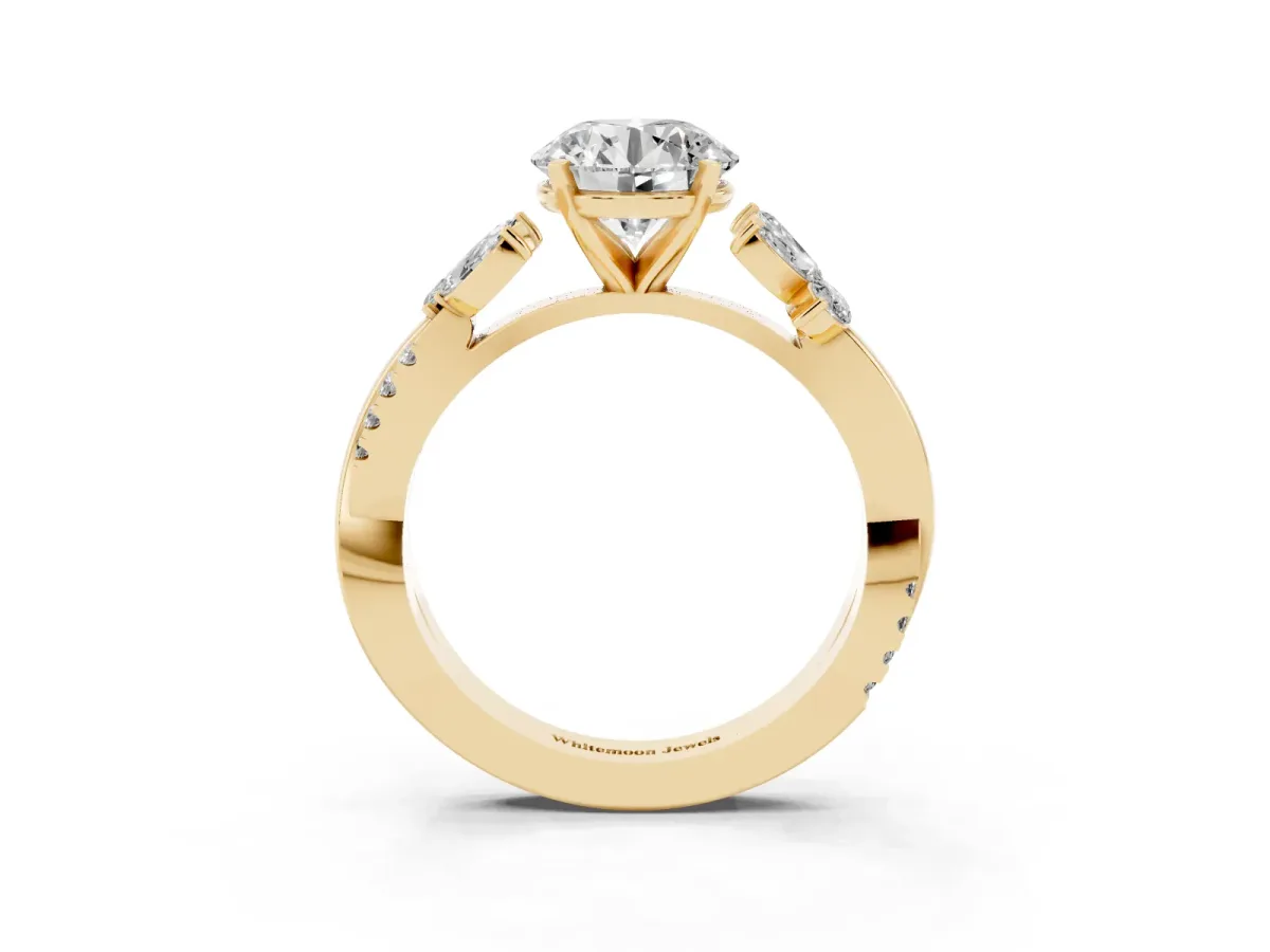 Round Cut Diamond Floral Vine Solitaire Engagement Ring Yellow gold