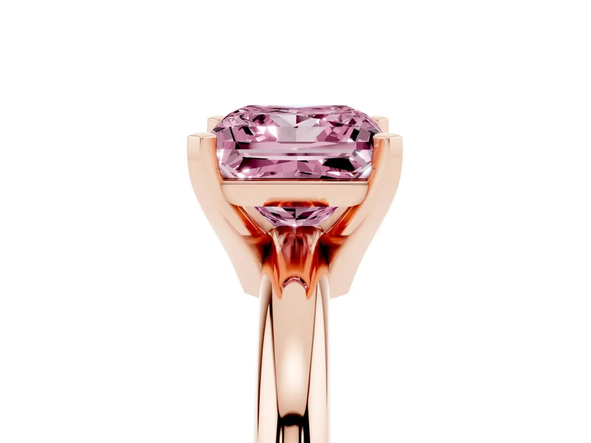 Fancy Pink Princess Cut Diamond Solitaire Engagement Ring with Round Band and Four-Prong Setting Rose gold