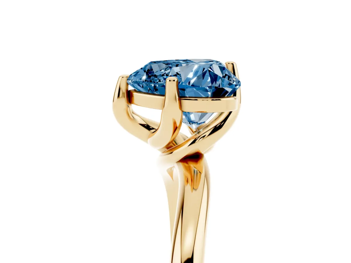 Fancy Blue Heart Cut Diamond Solitaire Engagement Ring with Four-Prong Setting and Classic Band Yellow gold