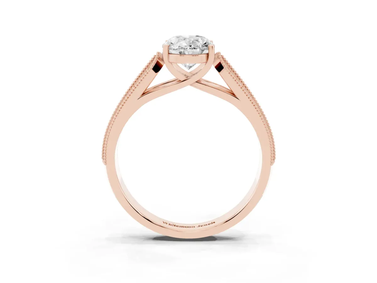 Oval Cut Cut Pave Split Shank Engagement Ring with Four-Prong Setting Rose gold
