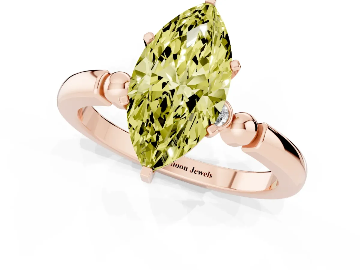 Fancy Yellow Marquise Cut Solitaire Beaded Band with Four-Prong Setting Rose gold