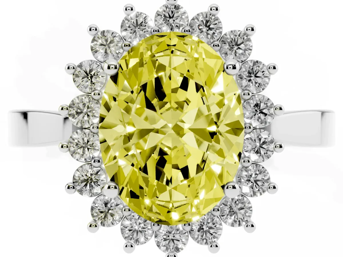 Fancy Yellow Oval Cut Cut Diamond Halo Ring with Round Brilliant Halo and Solitaire Band Silver