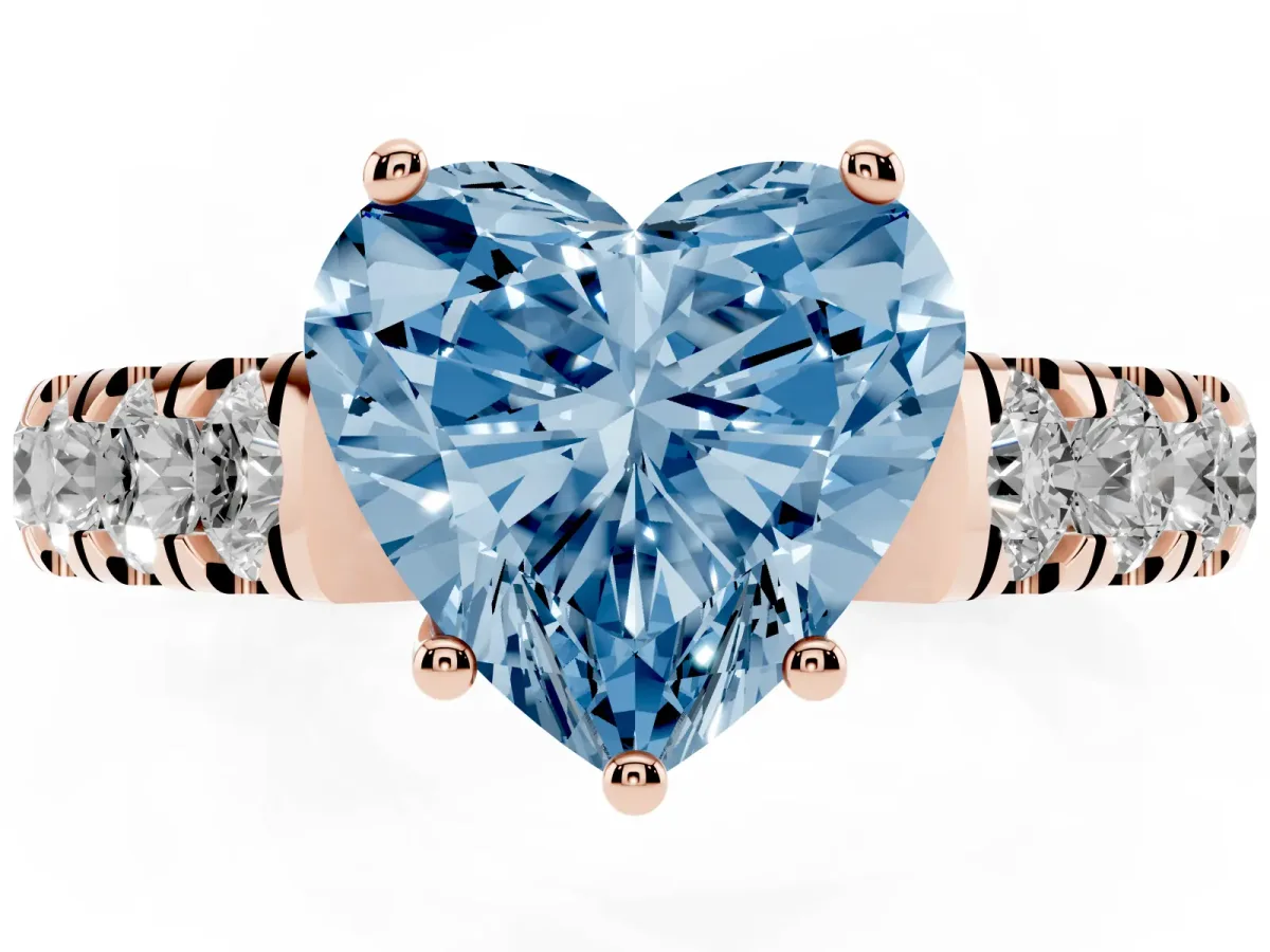 Fancy Blue Heart Cut Cut Diamond Solitaire Ring with Micro Pave Band and Prong Setting Rose gold