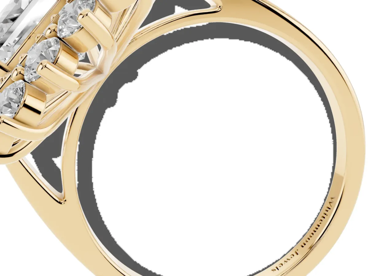 Princess Cut Diamond Floral Double Halo Engagement Ring with Prong Setting Yellow gold