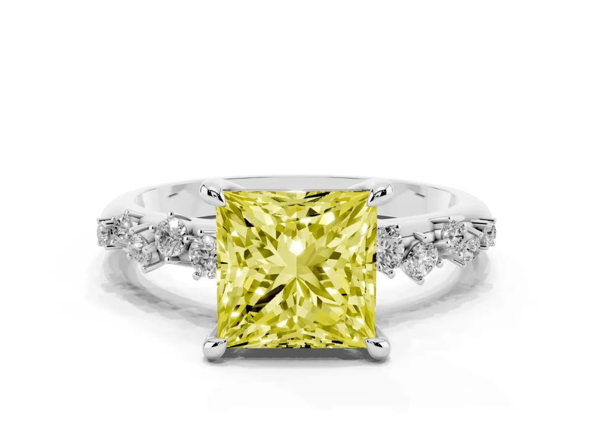 Fancy Yellow Princess Cut Cut Diamond Vine Band with Four-Prong Setting Silver