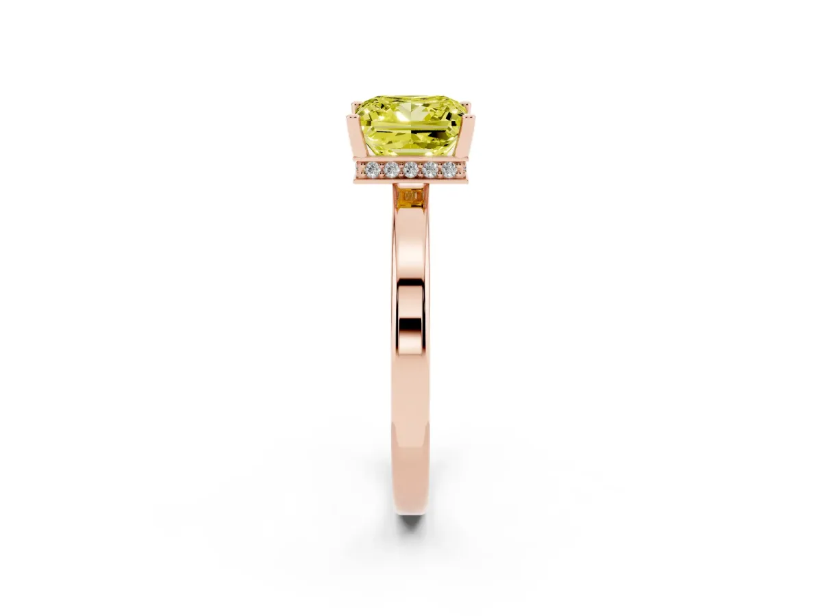 Fancy Yellow Princess Cut Cut Solitaire Engagement Ring with Four-Prong Setting on a Classic Band Rose gold