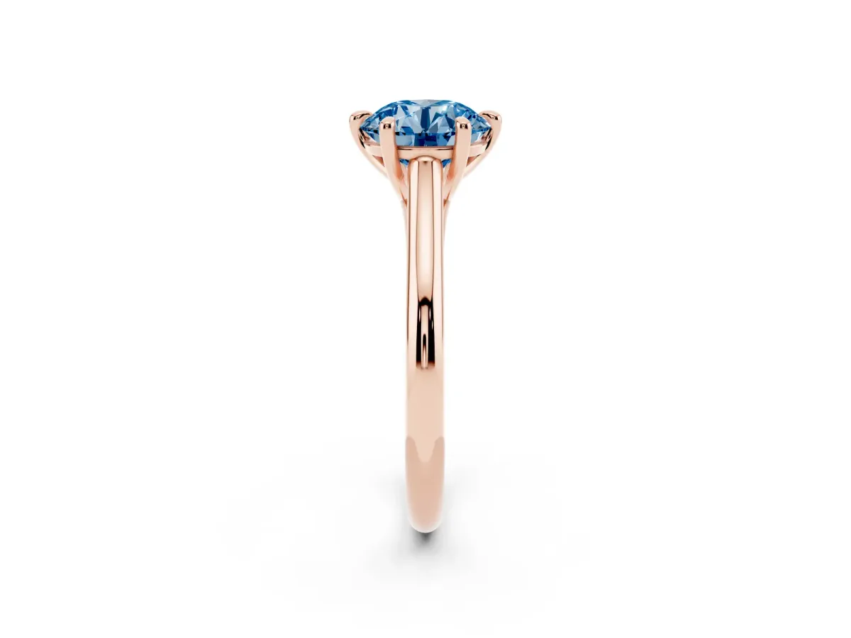 Fancy Blue Round Cut Solitaire Engagement Ring with Six-Prong Setting and Classic Band Rose gold