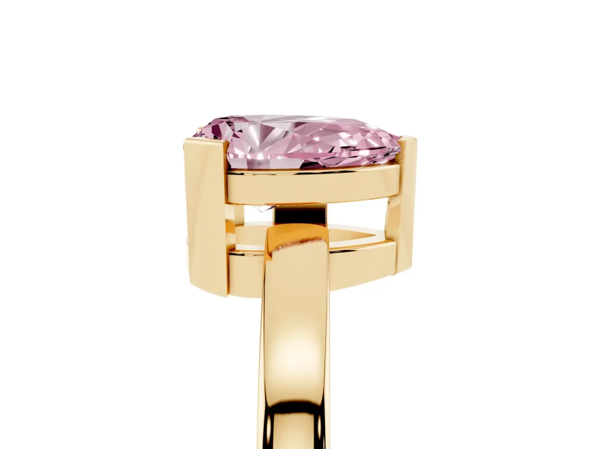 Fancy Pink Pear Cut Cut Solitaire Ring with Four-Prong Setting and Classic Band Yellow gold