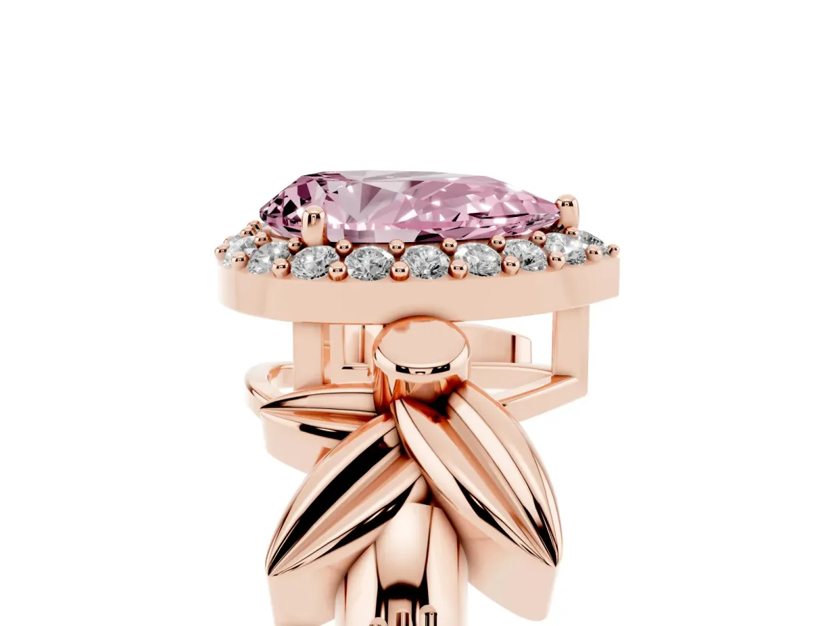 Fancy Pink Pear Cut Halo Diamond Floral Band with Four-Prong Setting Rose gold