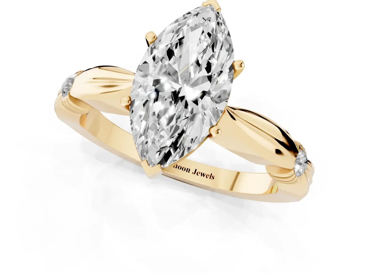 Marquise Cut Solitaire Diamond Twisted Band with Four-Prong Setting Yellow gold