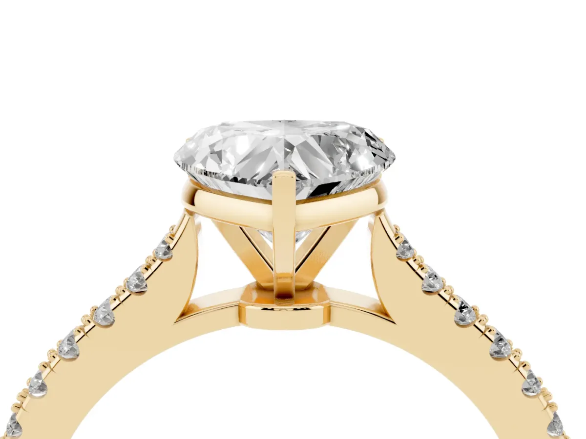 Heart Cut Cut Solitaire Diamond Engagement Ring with Pave Band and Four-Prong Setting Yellow gold