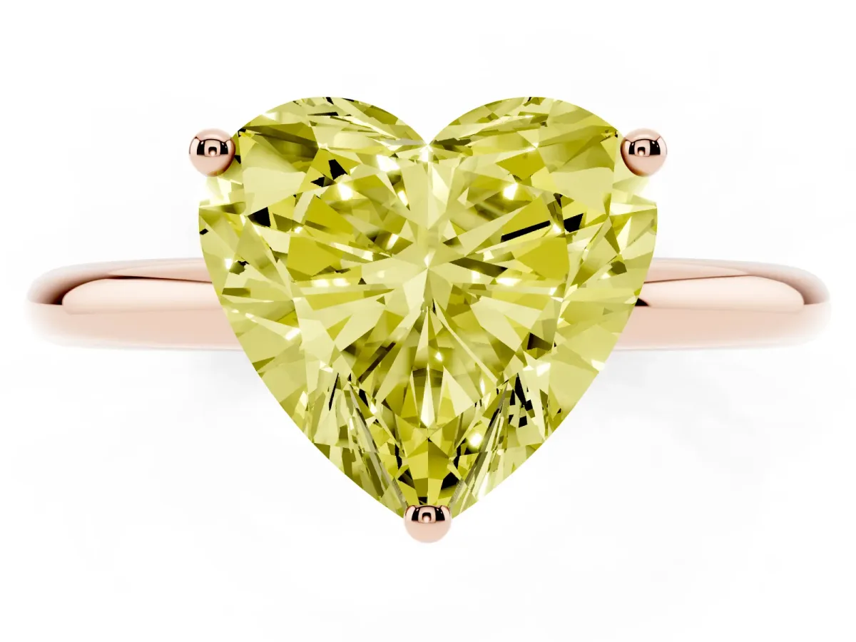 Fancy Yellow Heart Cut Cut Solitaire Engagement Ring with Four-Prong Setting and Classic Band Rose gold