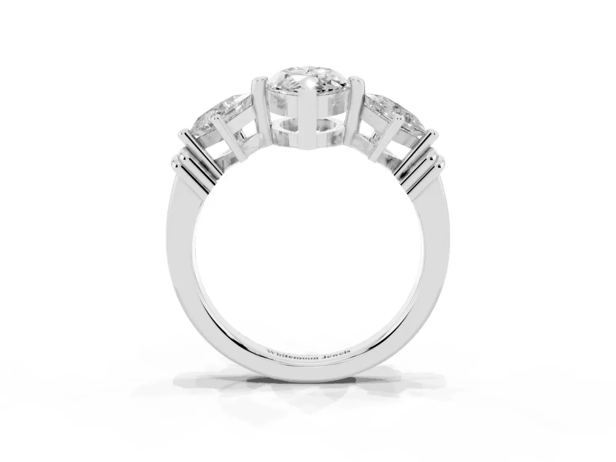 Three-Stone Marquise Cut and Princess Cut Diamond Ring with Channel Band and Four-Prong Setting White gold