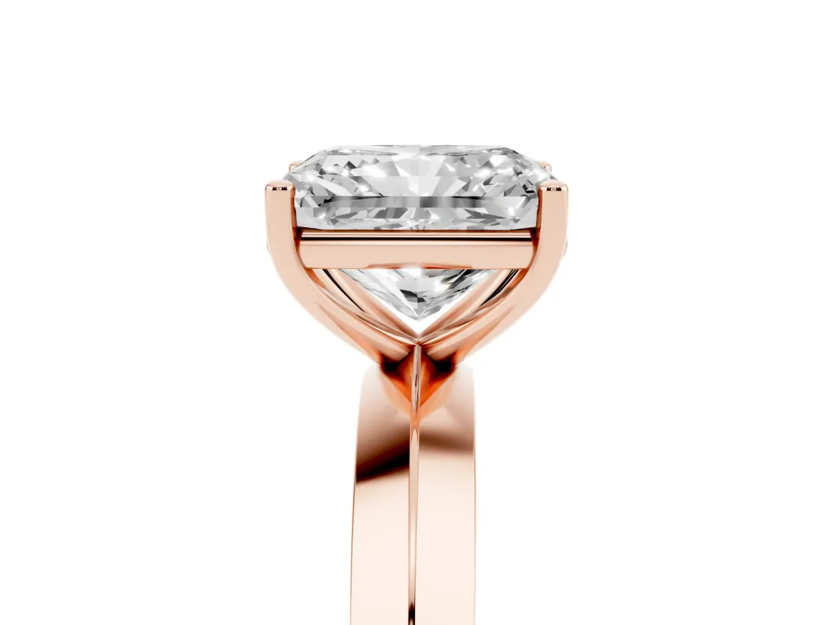 Radiant Cut Cut Solitaire Engagement Ring with Flat Band and Four-Prong Setting Rose gold