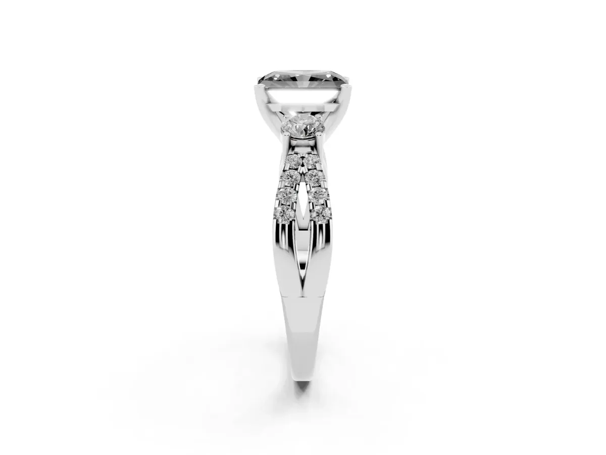 Fancy Black Radiant Cut Diamond Three-Stone Ring with Pavé Split Shank and Four-Prong Setting Silver