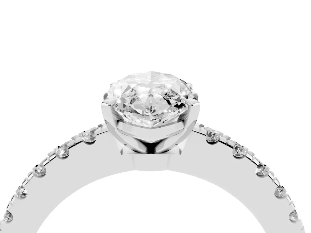 Marquise Cut Solitaire Diamond with Pavé Band and Four-Prong Setting Silver