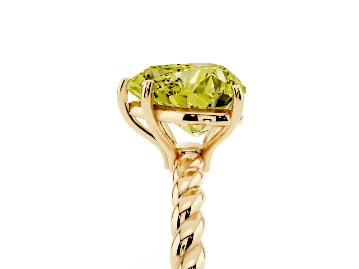 Fancy Yellow Heart Cut Solitaire Twist Band Ring with Four-Prong Setting Yellow gold