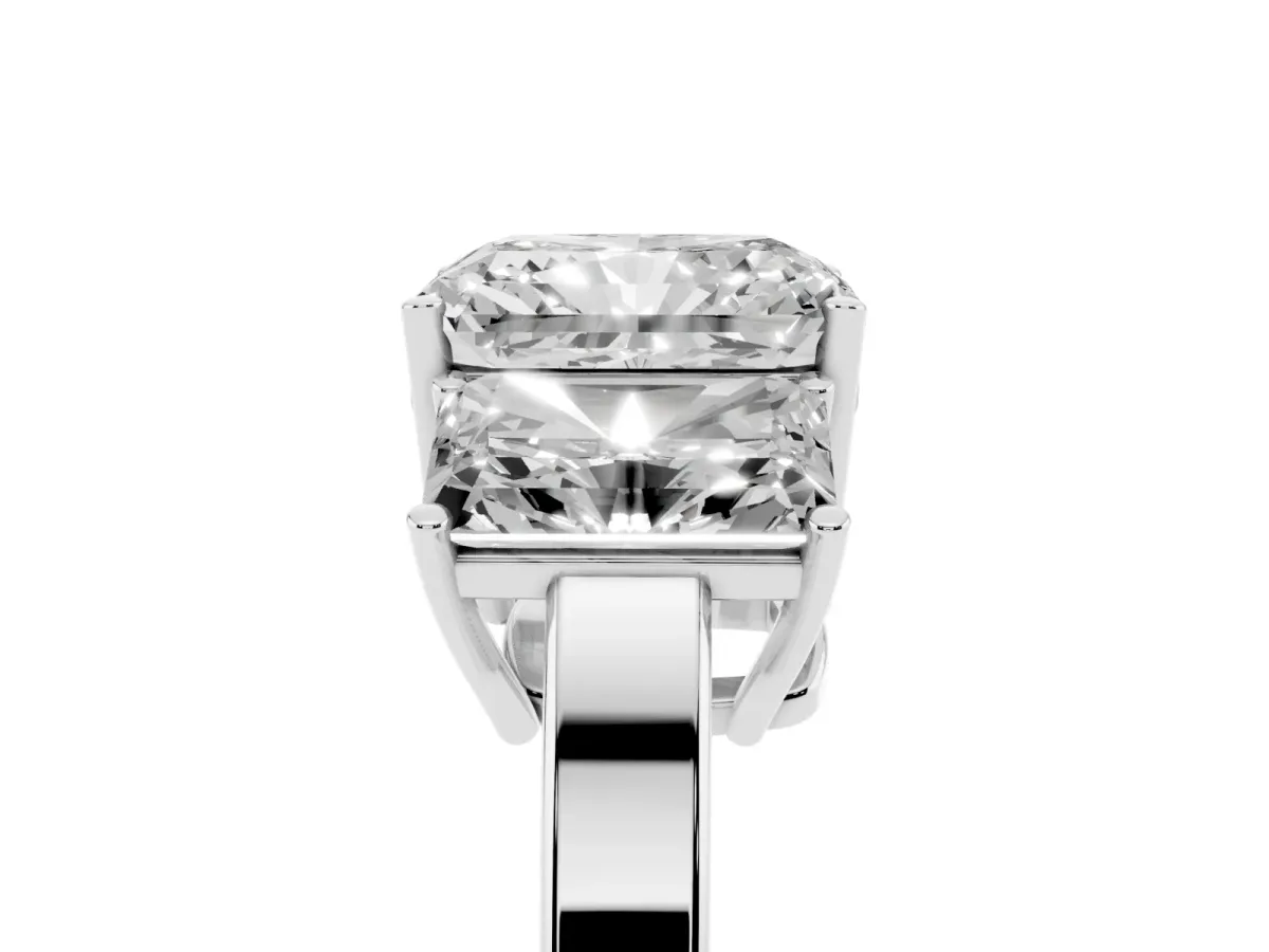 Three-Stone Radiant Cut Cut Diamond Engagement Ring with Flat Band and Four-Prong Setting Silver
