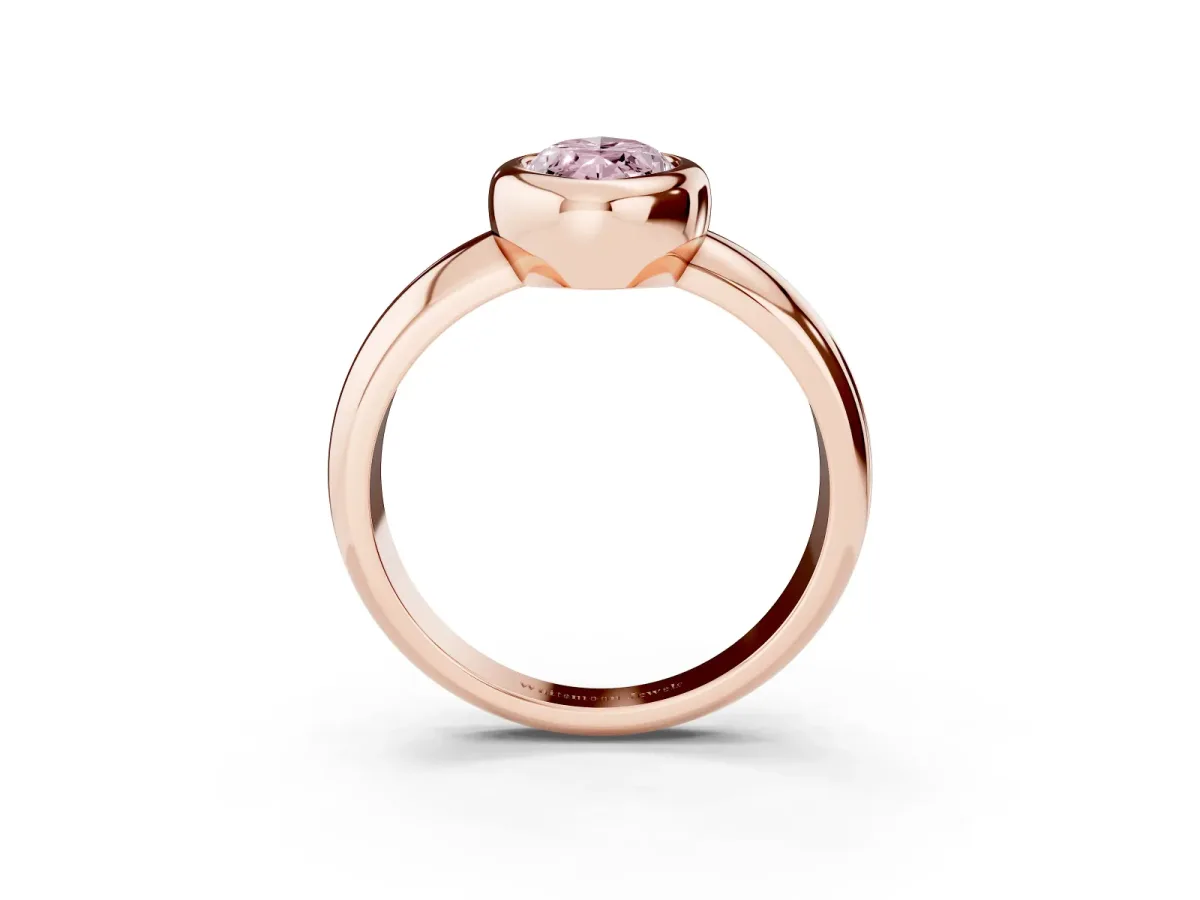 Fancy Pink Bezel Set Marquise Cut Solitaire Ring with Wide Band Rose gold