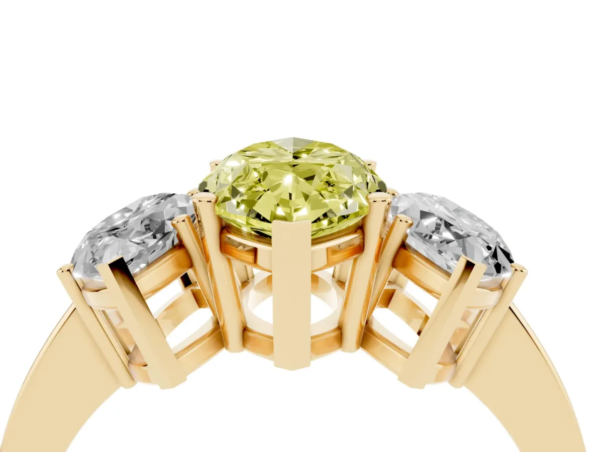 Fancy Yellow Three-Stone Marquise Cut Cut Diamond Engagement Ring with Flat Band and Four-Prong Setting Yellow gold